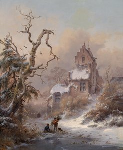 Paisaje invernal con recolector de leña de Fredrik Marinus Kruseman